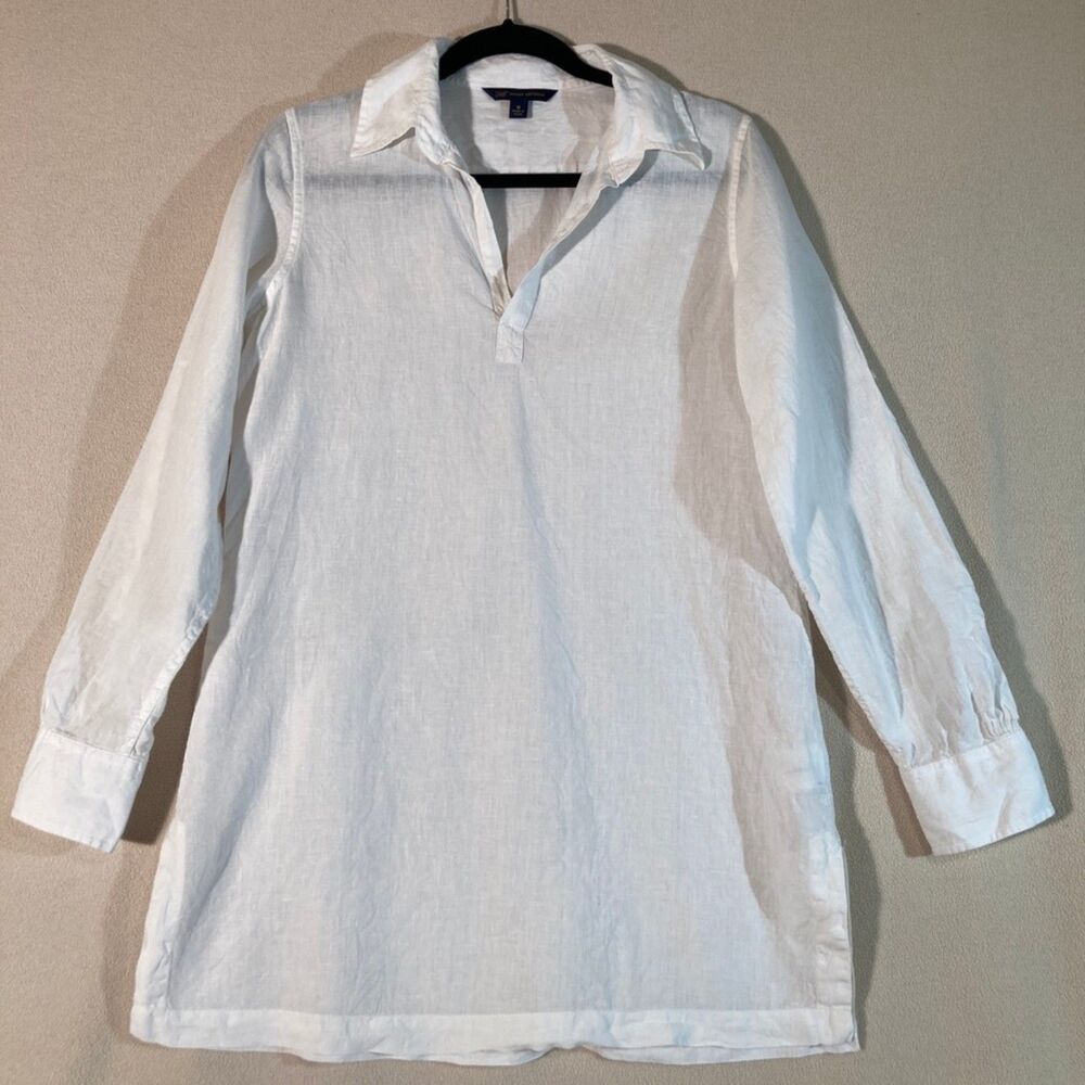 Brooks Brothers Womens 346 Linen Popover Tunic Sz M White Minimalist Resortwear‎